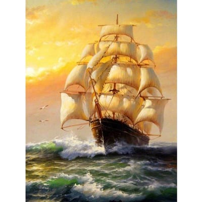 Volledige 5D DIY Diamantschildering Kruissteek Zeilboot Diamantborduurwerk 20X30CM brown