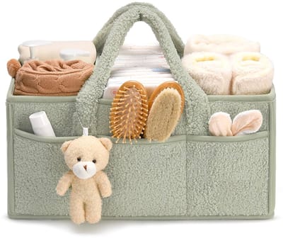 Luiertas - Luiermand - Luiermandje - Speelgoedmand - Luiermand voor Babykameraccessoires - Luier Organizer - Opbergmand voor babyluiers en doekjes - Organizerr - Kraamcadeau - Lichtgroen