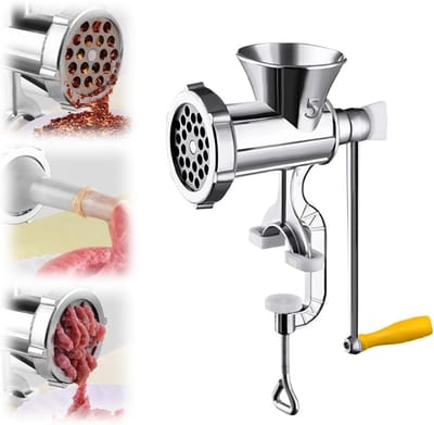 Handmatige vleesmolen - Gehaktmolen met klem tafelbevestiging - met trechter - Handmatige vleesmolen aluminium - worstmaker en hamburgervuller - voor vlees & worst - keukengereedschap - voor rundvlees, paprika en champignons