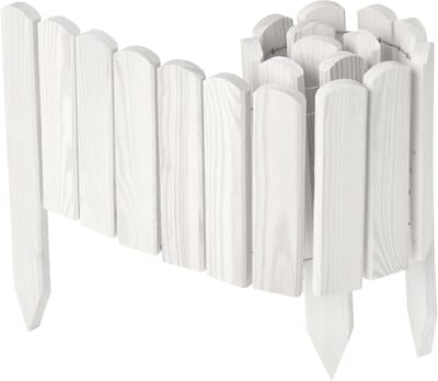 Garronda Rollborder - Flexibele houten - Gazonafscheiding - Palissade padenafscheiding - kan worden ingekort - Wit - Hoogte: 20 cm, hekje 100 cm - GD-BRU-Rollborder100