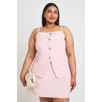boohoo Dames Plus Gilet Long À Boutons Dores | Baby Pink | Maat: 22