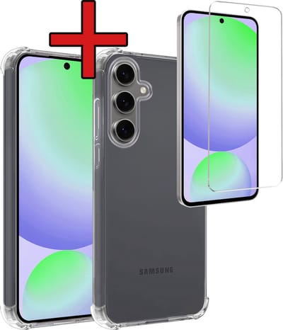Hoesje - Met Screenprotector - Geschikt voor Samsung Galaxy S24 FE - Sterk & Shockproof - Back Cover - Siliconen Case - Telefoon Hoes - Shock Proof - Telefoonhoes - Transparant