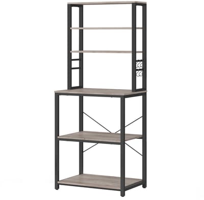 Opbergrek Keukenkast 40 x 60 x 167 cm Grijs Zwart Metaal Voor Keuken Woonkamer Slaapkamer Met 3 Kleine Werkbladen 3 Grote Werkbladen 6 Haken Stevig Frame Multifunctioneel Eenvoudige Stijlvolle Industriële Look