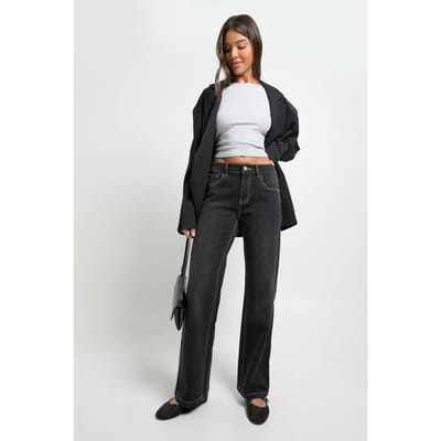 boohoo Dames Lage Taille Rechte Pijp Jeans | Washed Black | Maat: 14
