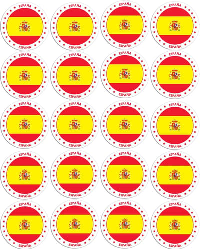 Vlag van Spanje stickers - 20x - rond - D14,8 cm - In vlag kleuren - Landen thema decoratie - feestartikelen - versieringen - supporters