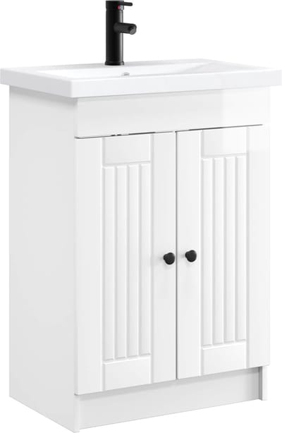 vidaXL - Badkamermeubel - Set - Hoogglans - Wit - 56 - x - 37,5 - x - 81 - cm - Bewerkt - hout