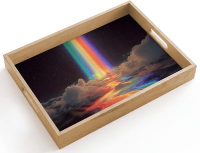 Dienblad hout 40x30 cm - Schootdienblad - Regenboog - Verticaal - Sterrenhemel - Wolken - Borrelplank rechthoek - Plateau dienbladen