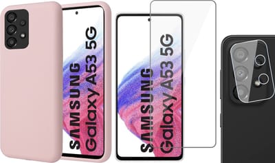 Hoesje geschikt voor Samsung Galaxy A53 - Matte Back Cover Microvezel Siliconen Case Hoes Roze - Tempered Glass Screenprotector - Camera Lens Protector