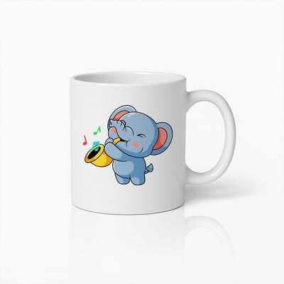 Schattige Olifant met Trompet Mok – Grappige Muzikale Cartoon Beker voor Kinderen, Muziekliefhebbers & Dierenfans