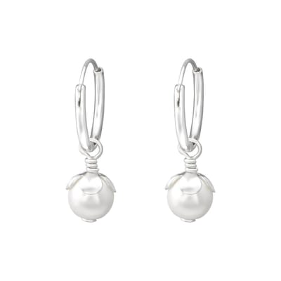 zilver oorring met hangende parel | Ear Hoops with Hanging Pearl | Sterling 925 Silver | zilveren oorbellen dames