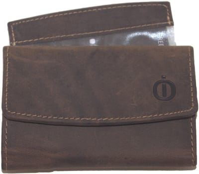 Oi Hunter bruin klein dubbelzijdig beursje / portemonneetje met aan 2 kanten een klep / compact Trifold portemonneetje met uitneembaar pasjeshoesje / RFID safe / bruin leer / 337H
