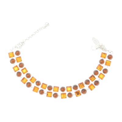 Behave Armband zilver kleur met stenen bruin oranje 21,5 cm