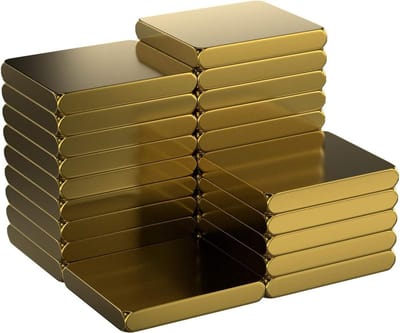 Neodymium magneetblok verguld 7x6x1mm - 25 stuks, hechtkracht ~0.65kg, vierkante magneten