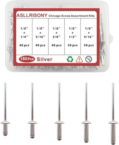 Klinknagels Assortimentskit - 180 Stuks in 5 Maten - Aluminium Blinde Popklinknagels voor Doe-Het-Zelf en Reparaties