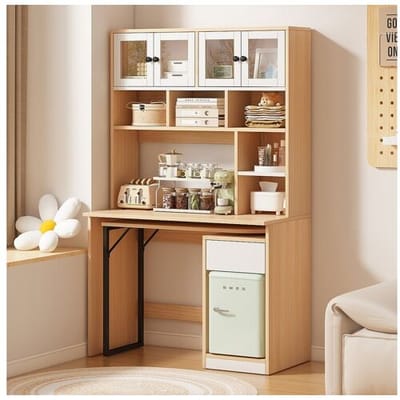 Merax Uitschuifbaar computerbureau met boekenkast - 110 x 55 x 180 cm - MDF hout - naturel + wit