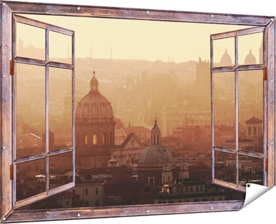 Gards Tuinposter Doorkijk Rome Stad bij Zonsopgang - 180x120 cm - Tuindoek - Tuindecoratie - Wanddecoratie buiten - Tuinschilderij