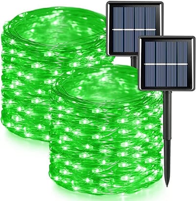 LED-zonnelamp met acht standen, lichtsnoer met sterrenhemel, decoratief lichtsnoer voor buiten, kerstsfeer - groen, 7 meter, 50 lampjes