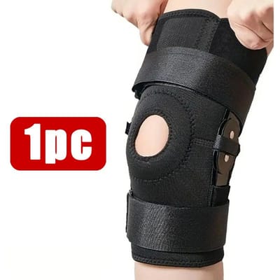 Genouillère articulée avec attelle en acier pour soulager la douleur au genou Manchon de soutien amovible avec ressorts Compression XXL noir