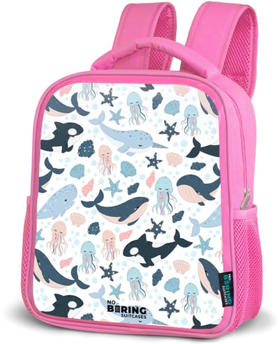 NoBoringSuitcases.com® - Rugzak roze - Schooltas meisjes - Zeedierenpatroon met walvissen, kwallen en orka's - Kinder rugtas meisje - Boekentas kind - Kinderrugzak voor school - Schoolrugzak