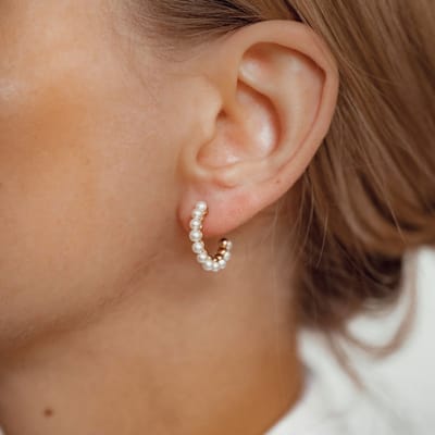 Hey Happiness Parel Oorringen Dames - 925 Sterling Zilver 18K Goud Verguld - Zoetwaterparel Hoop Oorbellen - Hypoallergeen - Goud