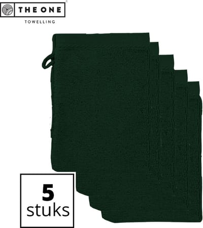 The One Towelling Washandjes - 16 x 21 cm - 5 Stuks - Washanden - Voordeelverpakking - 100% Katoen - Donkergroen