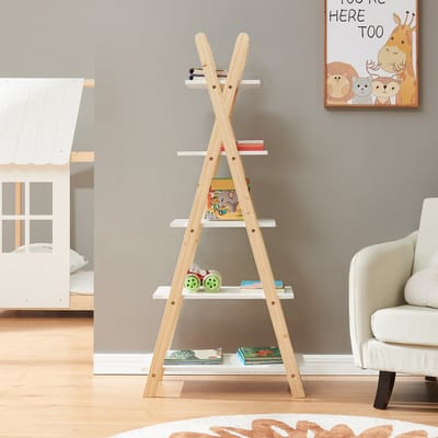 Kinderboekenkast Vanlilu 145x65x32 cm naturel en wit [en.casa]