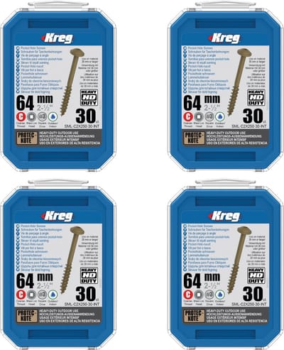 Kreg 4x HD Protec-Kote Maxi-Loc zakgatschroeven 64 mm ( 4x SML-C2X250-30-INT ) grove schroefdraad 120 stuks