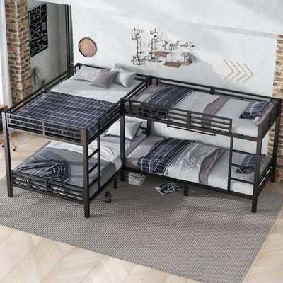 DESMIU Stapelbed 90x200 Cm En 140x200 Cm – Meerpersoonsbed Met Drietrapsladder – Stevige Lattenbodem – Voor Gezin Of Logees – Metaal – Zwart – Zonder Matras