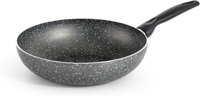 Wokpan met Antiaanbaklaag Ø 28 cm - Steenlook Coating - Ergonomische Handgreep - Gemaakt in Italië