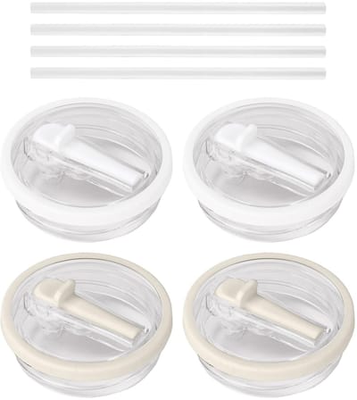 Dailygoods- Cupdeksel Set - 4 Stuks Siliconen Afdichtdeksels - Lekvrij - Inclusief 4 Transparante Rietjes - Diameter 10 cm - Geschikt voor Waterbekers - Bekerdeksel
