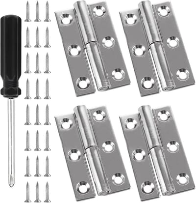 Set van 4 RVS Scharnieren 62 mm x 35 mm, Vouwbare en Verwijderbare Scharnieren voor Kastdeuren en Ramen met Schroeven en Schroevendraaier, Duurzaam en Roestvrij