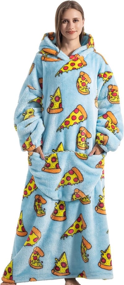 Bovista Hoodie Deken Met Mouwen - Onesie - Fleece Blanket - Dames - Heren - Kinderen - Plaid - Knuffeldeken - Extra Zacht & Warm - Pizza