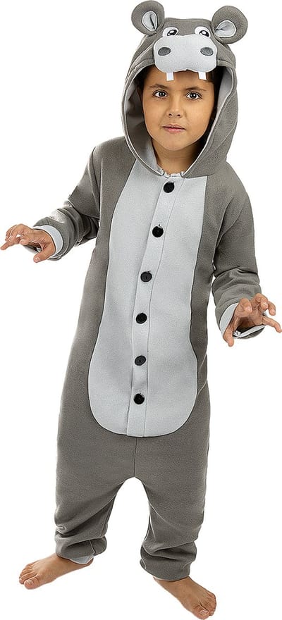 FUNIDELIA Nijlpaard Kostuum - Nijlpaard Onesie voor kinderen - Maat: 97 - 104 cm