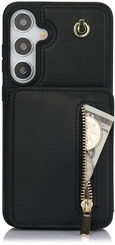 Voor Samsung Galaxy S24+ 5G YM006 Skin Feel Rits Kaarttas Telefoonhoesje met Dual Lanyard (zwart)
