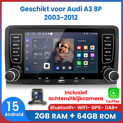 Awesafe Android15.0 Autoradio - Geschikt Voor Audi A3 8P 2003 t/m 2012 - Draadloos Carplay & Android Auto - Ram 2GB + Rom 64GB - GPS Navigatie Bluetooth WIFI - Radio Scherm - USB / Type-C - Inclusief achteruitkijkcamera