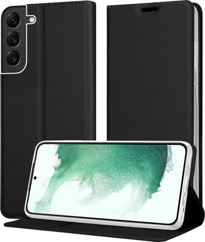 Cadorabo Hoesje geschikt voor Samsung Galaxy S22 PLUS in CLASSY ZWART - Beschermhoes met magnetische sluiting, standfunctie en kaartvakje Book Case Cover Etui