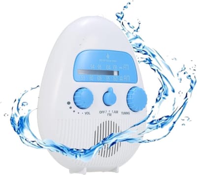 Doucheradio - AM / FM radio - Noodradio - Badkamerradio met draaiknop - Radio op Batterijen - IPX4 waterdichte doucheradio - Kleine Draagbare Radio - Batterij Radio - Radio op Batterijen voor Rampen - Voor badkamer keuken, buiten - 14.5*12*4CM