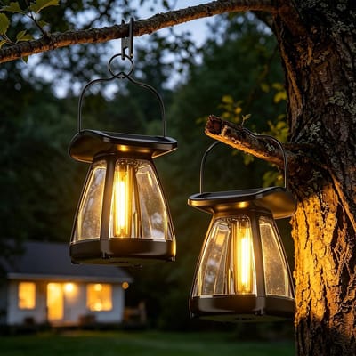 Solar Lantaarn Buiten Set van 2 – IP65 Waterdicht – LED – 2 Helderheidsniveaus – Automatisch Aan/Uit – Met Clip & Haak – Voor Tuin – Balkon & Camping – Zwart