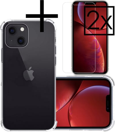 Hoesje - Met Screenprotector - 2 Stuks - Geschikt voor Apple iPhone 14 - Sterk & Shockproof - Siliconen Case - Back Cover - Telefoon Hoes - Shock Proof - Transparant