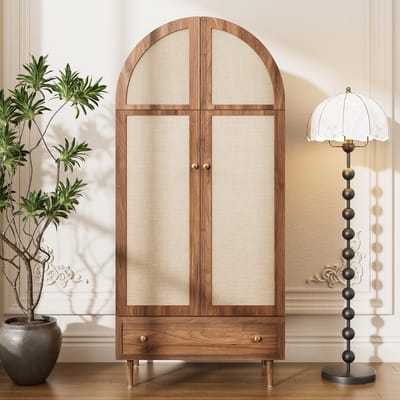 MODFU - Kledingkast - Stoffen Deuren En Lade - Modern - Voor Slaapkamer - MDF - Walnootkleur - 79 x 50 x 175 cm