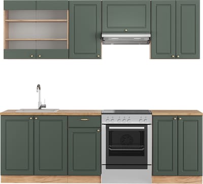 Vicco Fame-Line Complete keukeneenheid – 240 cm, WB Eik Groen-Goud Land/Goud Power Eik