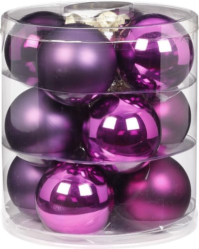 Bellatio glazen kerstballen- 8 cm - glans en mat - Kerstboomversiering - paars