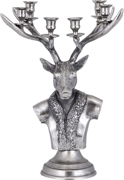 PTMD 6-armige kandelaar hert antiek zilveren finish Large - Ant Silver alu Reindeer candle holder