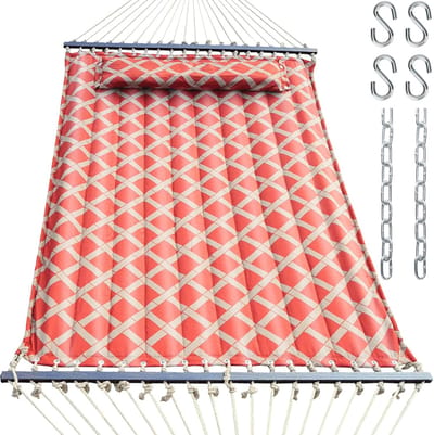 Gewatteerde Hangmat - Tweepersoons Hangmat - Buiten Ontspannen - Inclusief Kussen Kettingen - 3.7 Meter Lang - Sienna Taupe