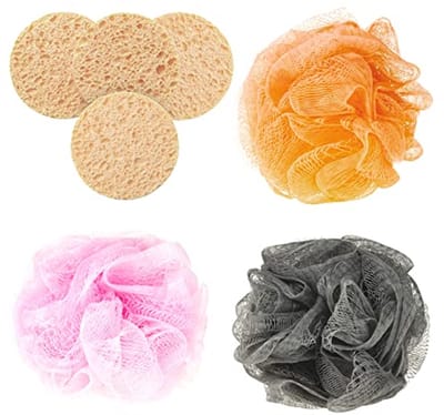 Veelkleurige badaccessoireset voor optimaal lichaams- en gezichtsverzorging, met herbruikbare make-up remover pads en douchebladerdeeg kroppen