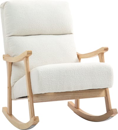Schommelstoel Schommelstoel met houten frame Gestoffeerde schommelstoel met armleuningen voor de slaapkamer en de woonkamer Crème Kleur: Polar fleece