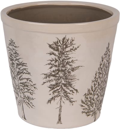 Keramiek Bloempot voor Binnen – Groen Dennenbomen – Rustieke Pot – Ø 21 cm – Dennenbomenmotief