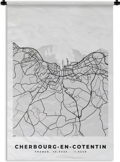 Wandkleed - Wanddoek - Kaart - Stadskaart - Cherbourg-en-Cotentin - Plattegrond - Frankrijk - 120x180 cm - Wandtapijt