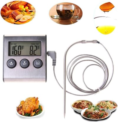 Homemaniac - 2-in-1 Magnetische Digitale Kern Thermometer Met Keuken Timer Alarm - Magnetische Vloeistof/Vlees Temperatuurmeter Met Meetsonde Draad & Kook Timer - 0-250 Graden Celcius