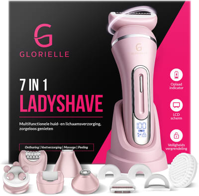 Glorielle® 7-in-1 Ladyshaves voor Vrouwen - Elektrisch Scheerapparaat - Epileerapparaat Dames - Bikini Trimmer - 7 Opzetstukken & Oplaadbaar - Schaamhaar & Gezichtsontharing - Wenkbrauw & Gezichtsepilator Vrouw - Bikinilijn & Intieme zone Scheren